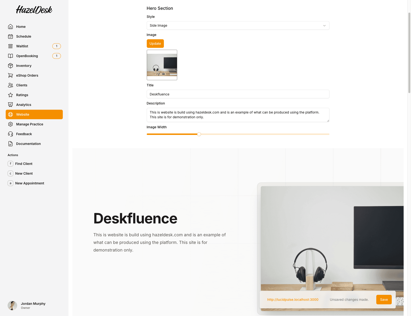 website customization preview